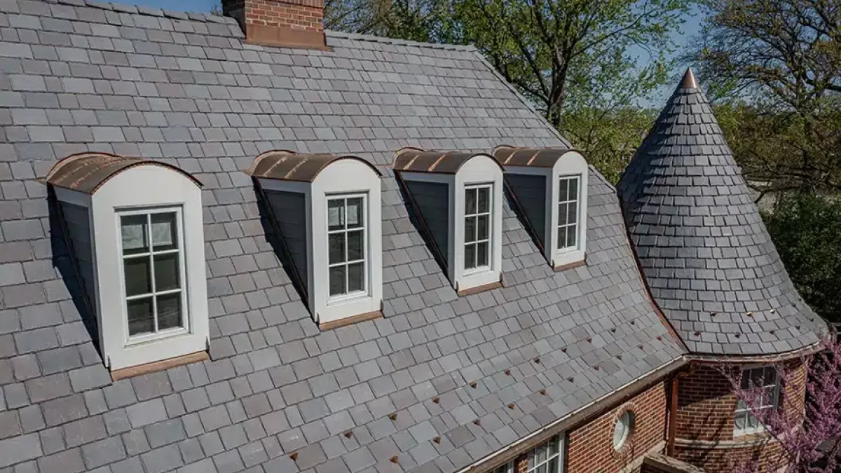 Beautiful completed slate roof on an English-style house